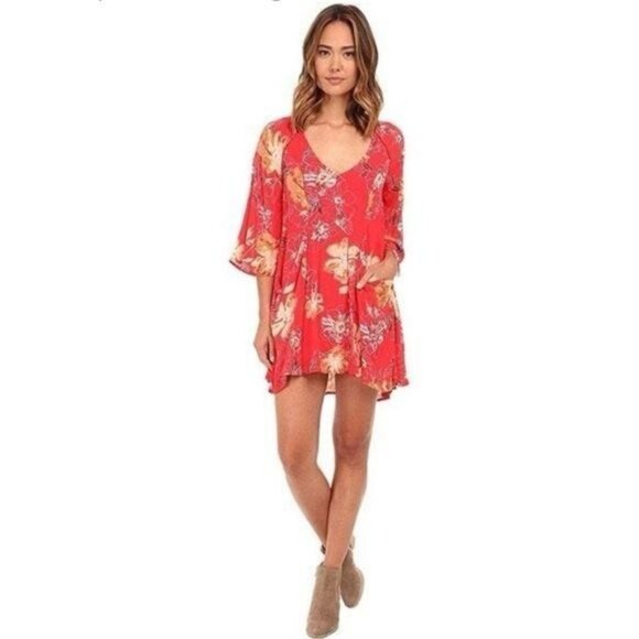 Free People Women's Eyes On You Floral Print Trapeze Dress Size 4 - Picture 1 of 13